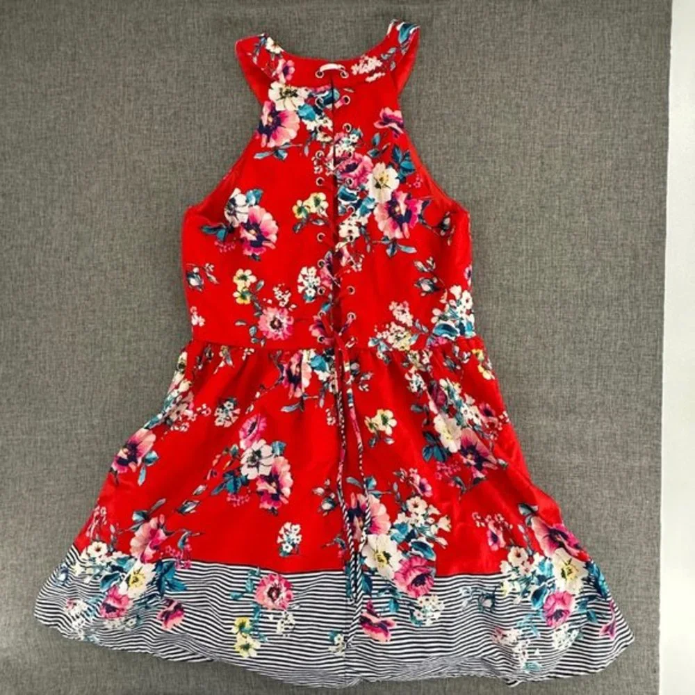Trixxi Clothing Company Dress Girls XL Fit & Flare Floral Red Blue Pink Crisscro
